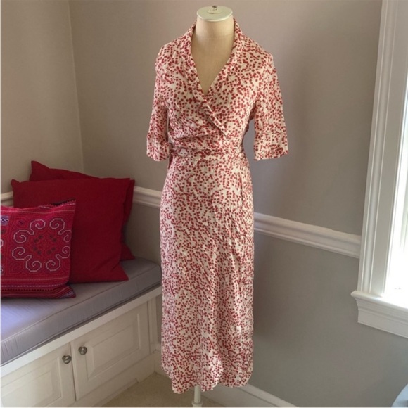 Ganni Dresses & Skirts - GANNI floral wrap dress pink/ red and white